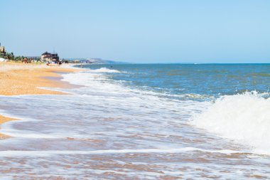 kum ve deniz kabuklarını beach, Azak Denizi içinde tatil beldesi Golubickaya, Taman Yarımadası, Rusya Federasyonu