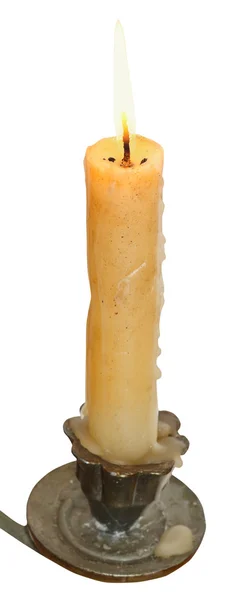 Lighted candle close up in candleholder — Stock Photo, Image