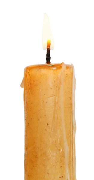 Used burning candle close up isolated on white — Stock Photo, Image