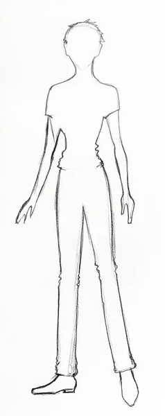 Outline Fashionable Silhouette Woman 90S Century Hand Drawn Black Graphite — Stock Photo, Image
