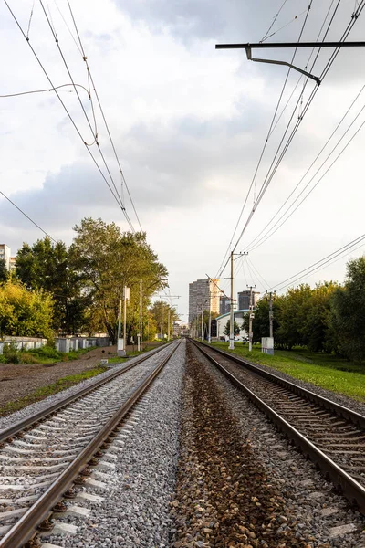 Twee Spoorwegen Moskou Stad Bewolkte Dag — Stockfoto