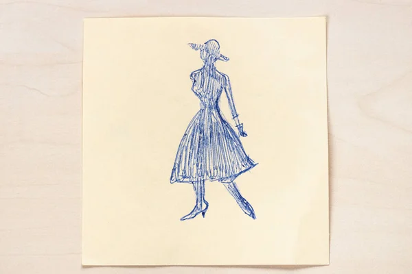 Sketch Fashionable Silhouette Women 50S Century Hand Drawn Blue Ball — Stock Photo, Image