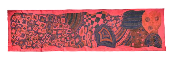 Bufanda Seda Roja Artesanal Dibujada Mano Con Patrón Abstracto Técnica —  Fotos de Stock