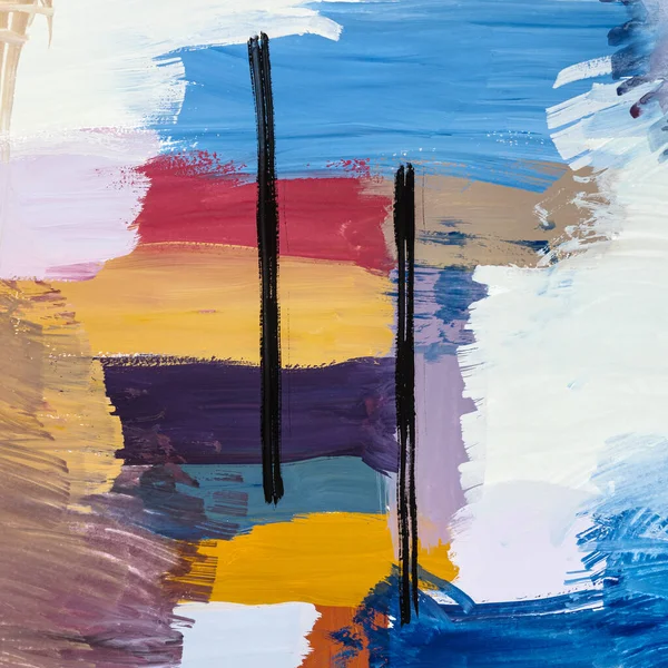 Abstract Square Colorful Composition Two Vertical Lines Hand Painted Gouache — Stock Photo, Image