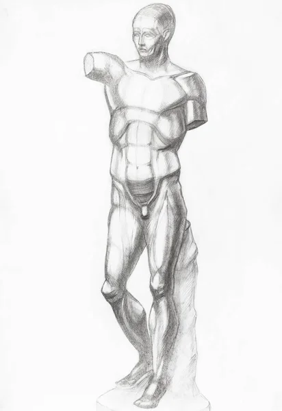Akademisk Teckning Skiss Gips Gjuten Anatomisk Ekolod Figur Handritad Grafitpenna — Stockfoto