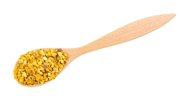 Top View Wooden Spoon Portion Natural Bee Pollen Isolated White — Stock Photo, Image