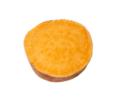 Beyaz arka planda izole edilmiş bir parça tatlı patates.