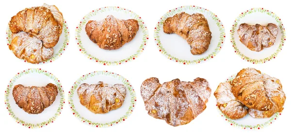 Juego Varios Croissant Italiano Relleno Por Crema Vainilla Aislado Sobre — Foto de Stock