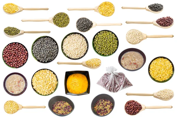 Set Various Mung Beans Isolated White Background — Stock Photo, Image