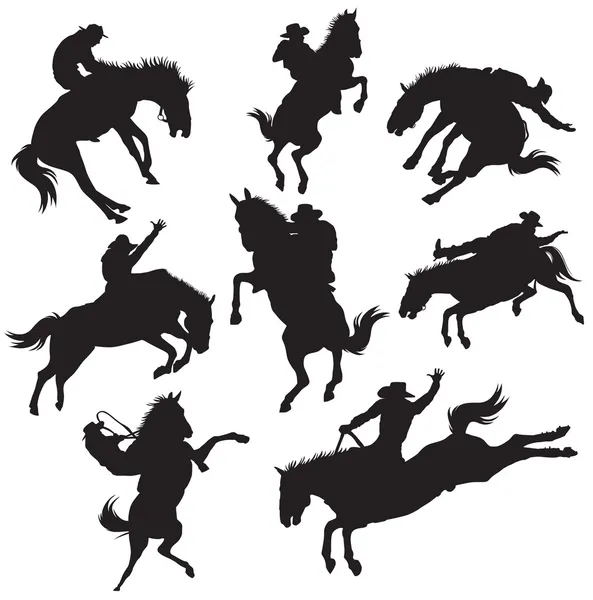 Cowboy on horse silhouettes — Stock Vector