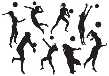 vector silhouettes of women's beach volleyball clipart
