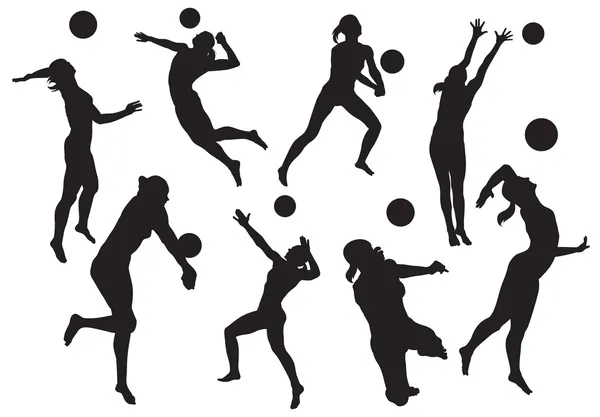 Bayanlar plaj voleybolu Vector silhouettes — Stok Vektör