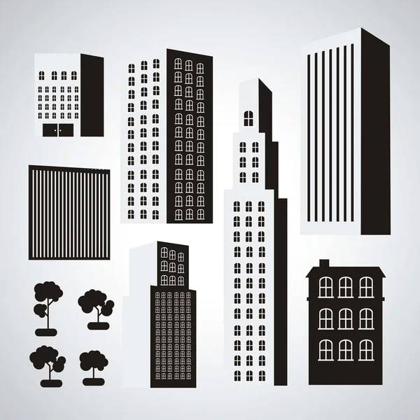 Bâtiments en noir et blanc — Image vectorielle