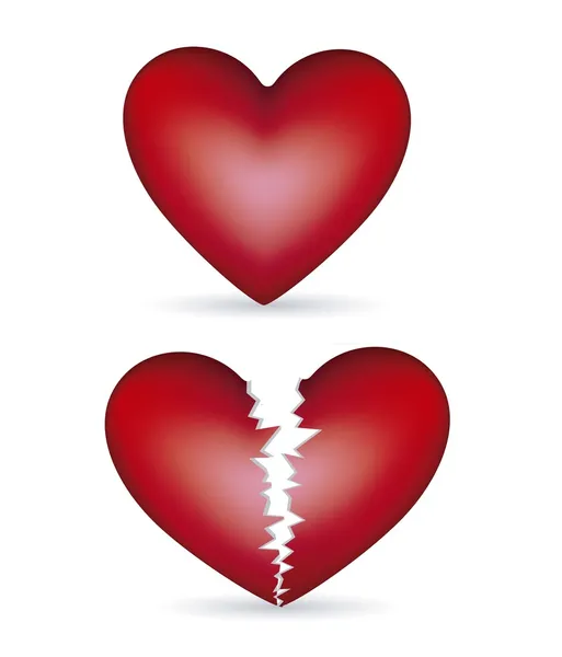 Corazón y corazón roto — Vector de stock