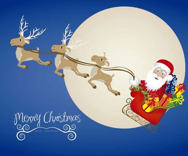 圣诞老人与充分的礼品和驯鹿雪橇 — 图库矢量图片