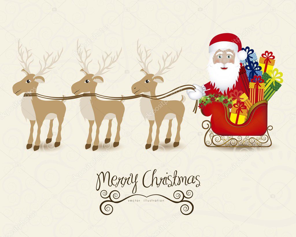 Santa with sleigh and reindeers