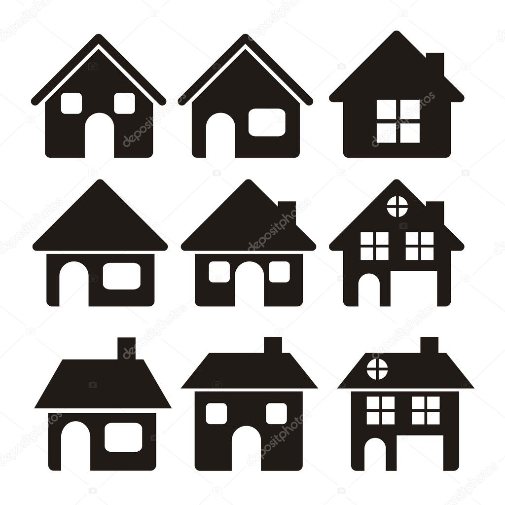 Illustration of home icons, house silhouettes on white background, vector illustration