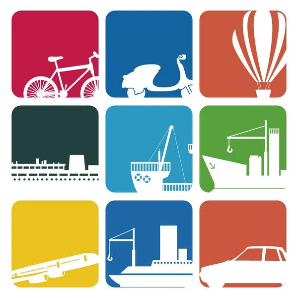 Iconos de transporte colore — Vector de stock