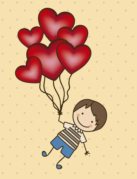 Niño con corazones globos — Vector de stock