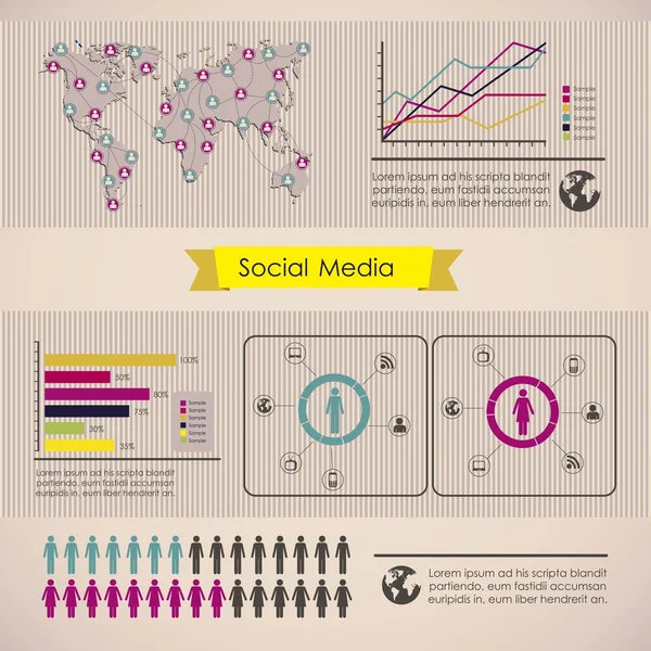 Social media Infografica — Vettoriale Stock