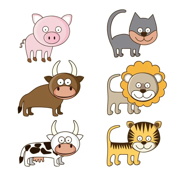 Vilda djur och gård djur ikoner — Stock vektor