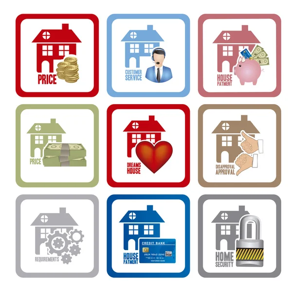 Icone immobiliari e di casa — Vettoriale Stock