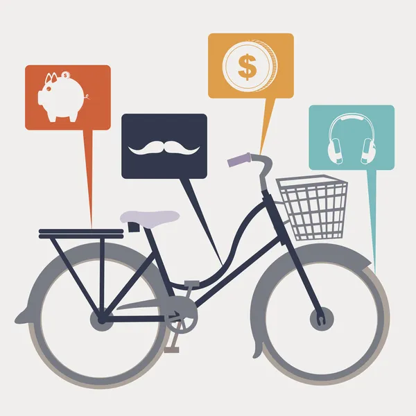 Bicicleta e iconos — Vector de stock