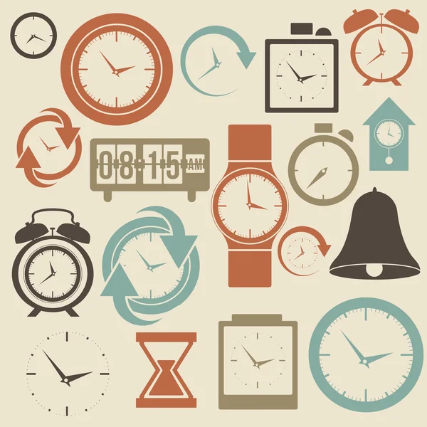 Часы и временные значки — стоковый вектор