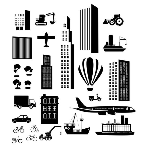 Iconos de transporte y ciudad — Vector de stock