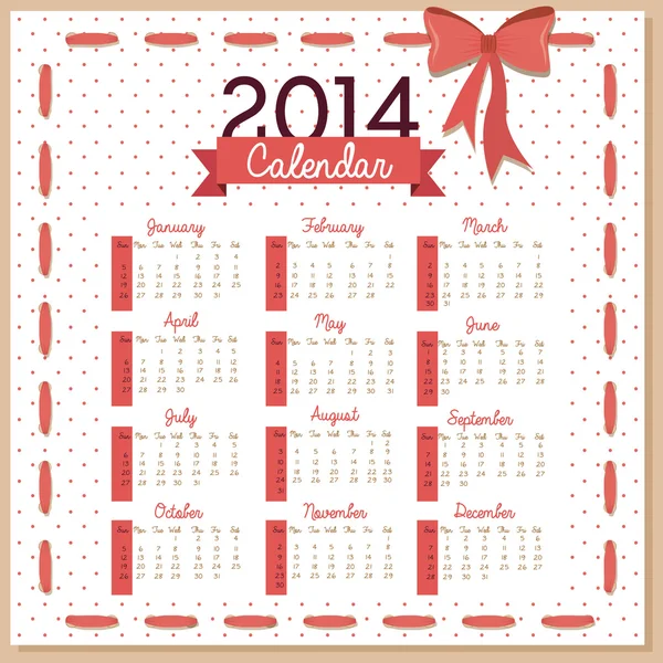 Calendario 2014 — Vettoriale Stock