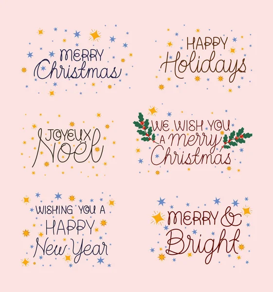 Six christams phrases — Stock Vector