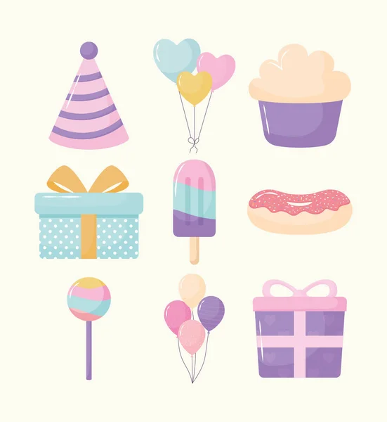 Nine birthday items — Stock Vector