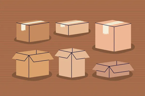 Seis cajas marrones — Archivo Imágenes Vectoriales