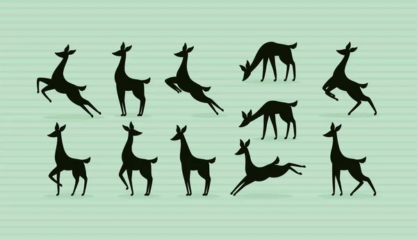 11 geyik silueti — Stok Vektör