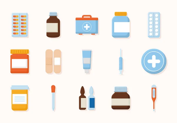 15 предметів медичного призначення — стоковий вектор
