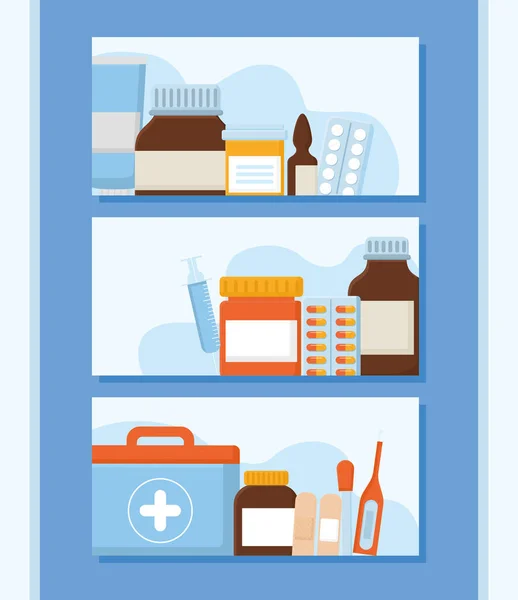 Iconos de medicina de póster — Vector de stock