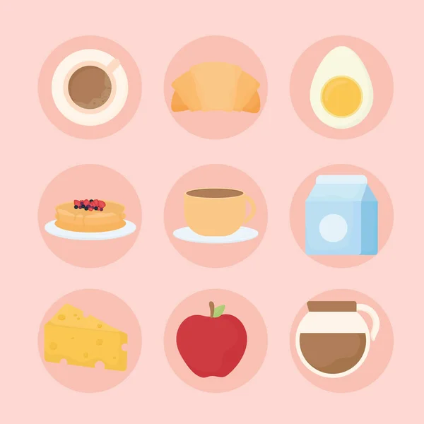 Neuf petits déjeuners matinaux — Image vectorielle