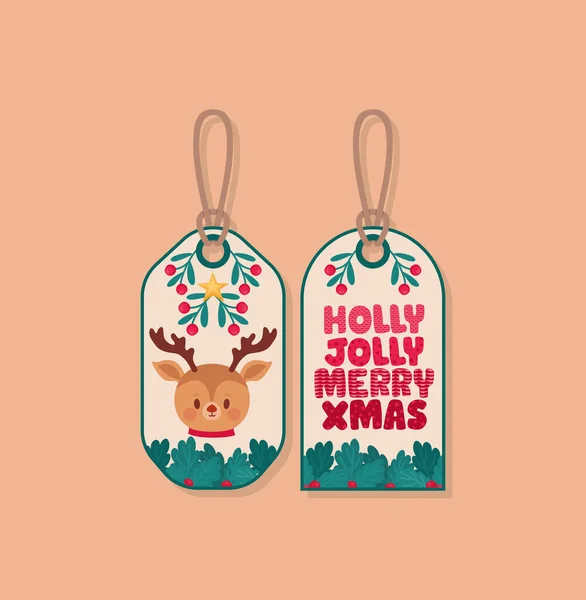 Holly joyeux joyeux Noël tags — Image vectorielle