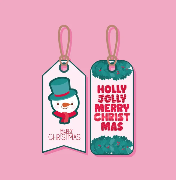 Holly alegre feliz navidad etiquetas — Archivo Imágenes Vectoriales