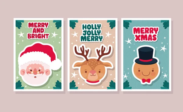 Merry xmas cards with characters — Stock Vector
