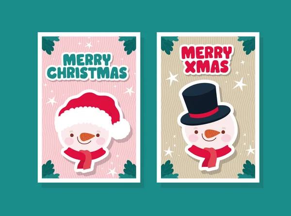 Merry xmas cartels with characters — Stock Vector