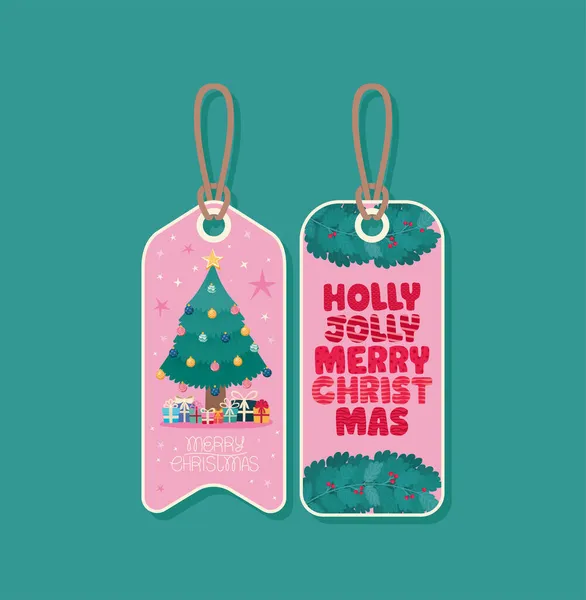 Holly jolly merry christmas labels — Stock Vector