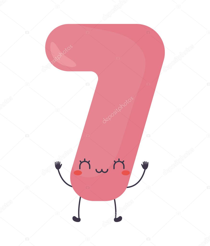 Kawaii number seven over white