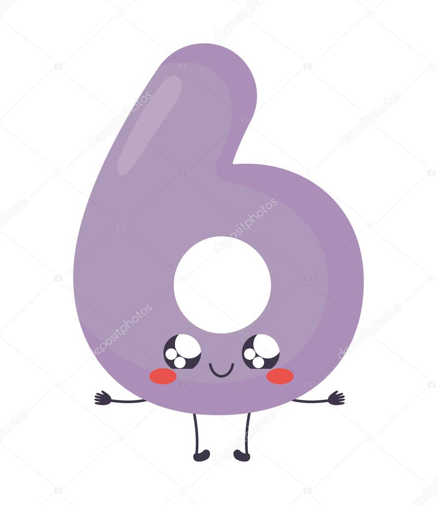 Kawaii number six over white
