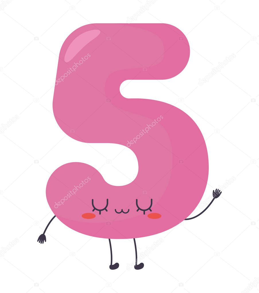 Kawaii number five over white