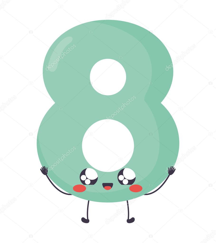 Kawaii number eight over white