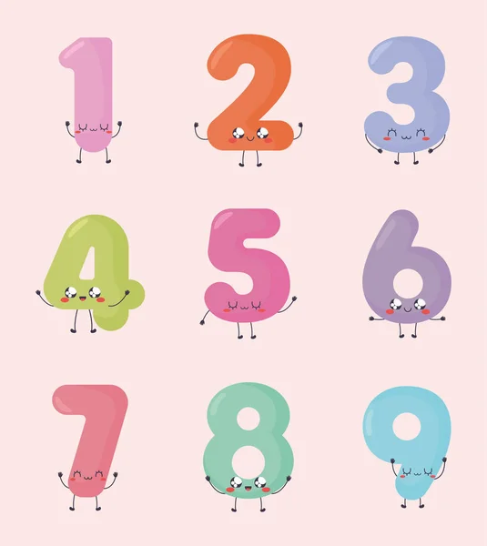 Dziewięć numerów kawaii — Wektor stockowy