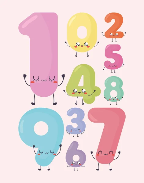 Dix numéros kawaii — Image vectorielle