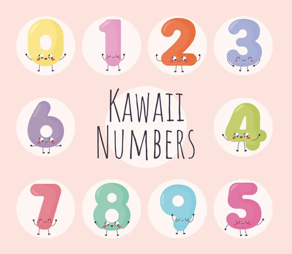 Carte de numéros kawaii — Image vectorielle