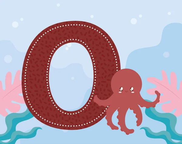 Octopus en letter O kaart — Stockvector
